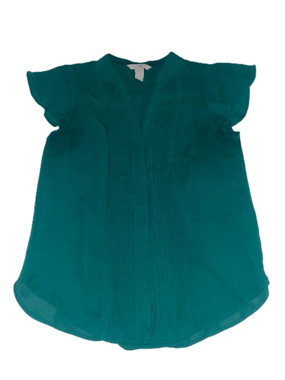 Minimalist Green Blouse V Neck Lightweight Chic Casual Workwear Top Size 6